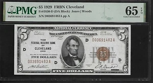 US $ 5 1929 PMG 65 EPQ UNC Cleveland Fr #1850-D FRBN Jones/Woods DA Block - Picture 1 of 4