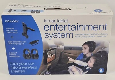 Backseat Headrest Tablet Mount Holder 2 Wireless Headphones Entertainment System - Image 1 of 4