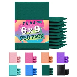 Yens® 250 #0 Poly Bubble Padded Envelopes Mailers 6 X 9 -Green - Afbeelding 1 van 6