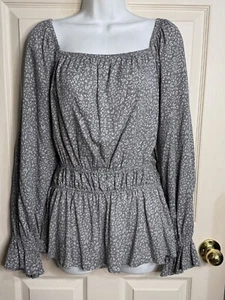 NUEVO SIN ETIQUETAS ODDI Talla 1X Gris Marfil Estampado Floral Cintura Elástica Boho Campesina Blusa Top - Imagen 1 de 8
