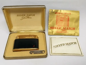 Vintage SILVER MATCH Pocket Gas Lighter w/ Box & Instructions/ Signed Enamel - Picture 1 of 12