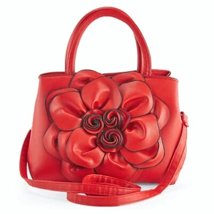 L'ARTISTE- HB-BLOOM RED VEGAN LEATHER MULTI COMPARTMENT STUNNING HANDBAG - Picture 1 of 5