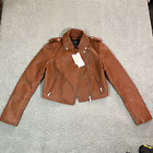 7 For All Man Kind Faux Leather Jacket Women's Vegan Brown Tan Motorcycle XS NWT