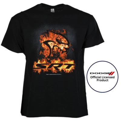 Dodge SRT Hellcat Flame Logo Auto Car Cotton T-Shirt Black Official Licensed - Image 1 of 2