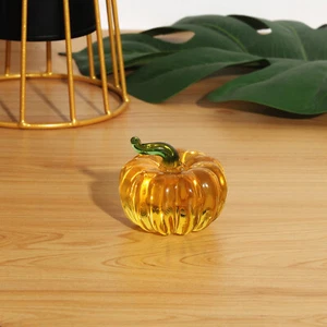 Yellow Crystal Pumpkin Figurine Collectible Hand Blown Glass Pumpkin Ornament - Picture 1 of 5