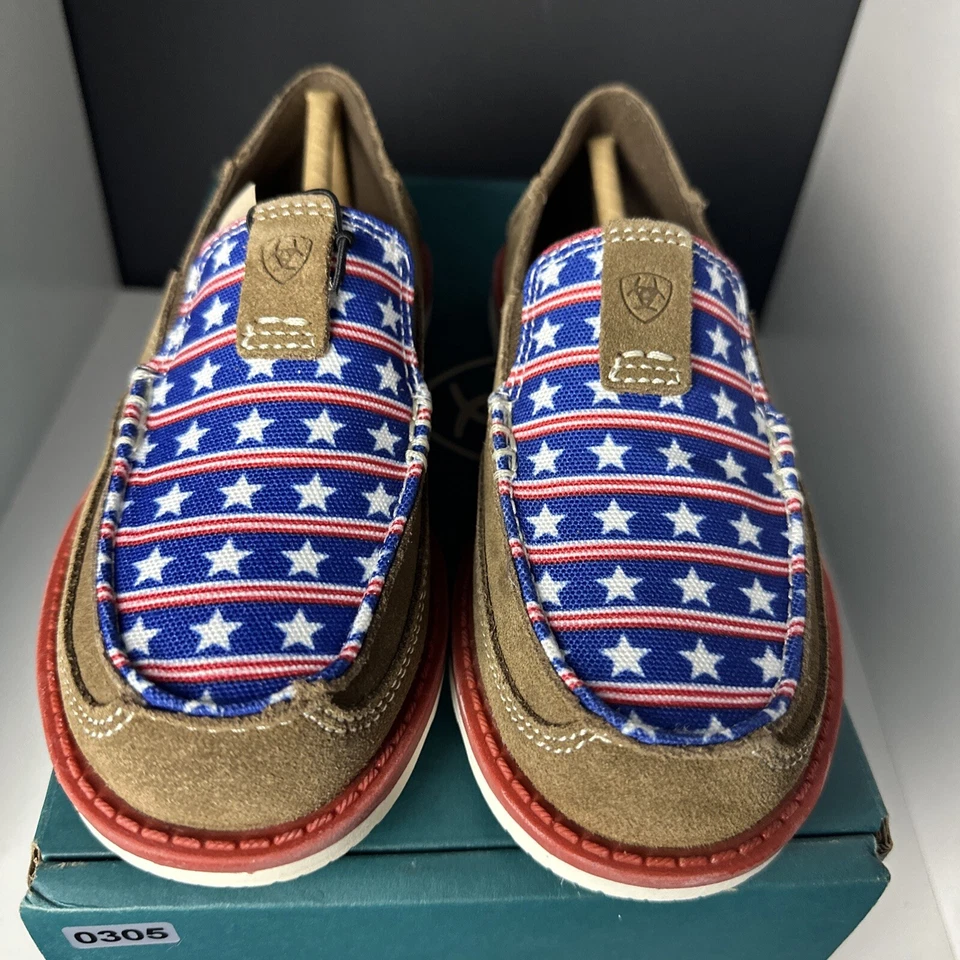 Ariat Cruiser Kid's Size 13 Medium Slip On Shoes Tan Suede / Stars & Stripes - Image 1 of 4