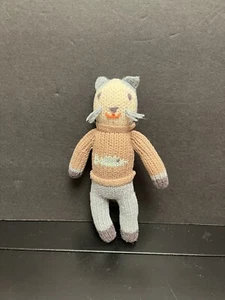 Blabla Sardine Katze Kätzchen Rassel handgestrickt Stoffpuppe Plüsch blau braun 7 Zoll klein - Bild 1 von 4