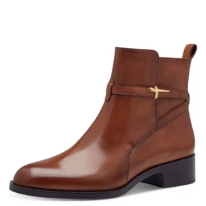 TAMARIS Skye Cognac Brown Leather Low Heel Ankle Boots Size 7.5 - 8 EU 41 NEW - Picture 1 of 18
