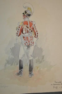 CUIRASSIERS D'ORLEANS TROMPETTE 5° REGIMENT-MONARCHIE 1816-AQUARELLE RENE LOUIS - Picture 1 of 2