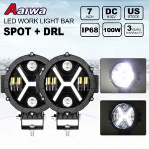 2pcs Round 7'' LED Work Lights DRL Combo Pods 4WD SUV Offroad Bumper Fog Lights - Foto 1 di 9