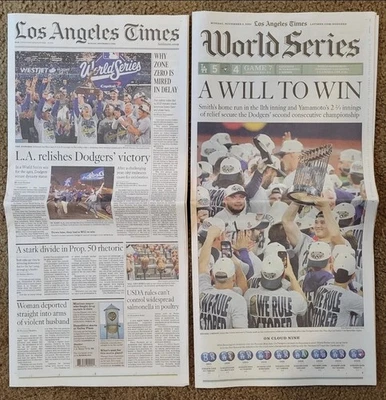 NUEVO 2025 LOS ANGELES DODGERS LA TIMES PERIÓDICO SERIE MUNDIAL CAMPEÓN 11/3 Foto 1 de 2