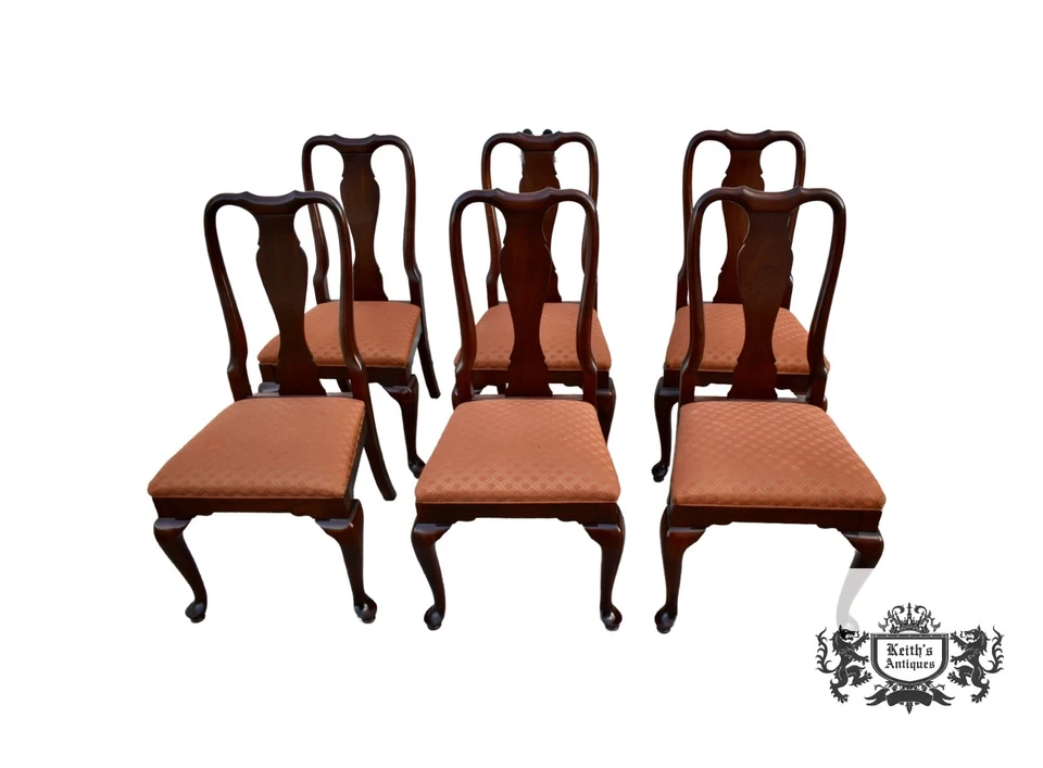 Juego de seis sillas Queen Anne de caoba vintage Ethan Allen Foto 1 de 4