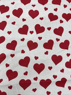 Corazones rojos sobre tela de acolchado de algodón blanco diseño hermano hermana BTHalfY #31 Foto 1 de 4