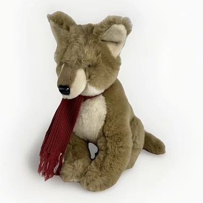 Large 24" VTG Coyote Wolf Plush Dog Sitting Scarf Realistic Y2k 90's - Image 1 of 4