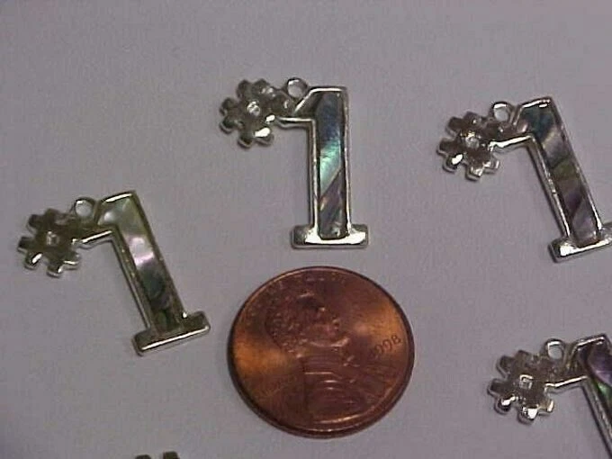 6 复古 #1 银 ABALONE SHELL INLAY 19x16 毫米。 CHARM BEAD PENDANTS g243 银色 — 第 1/1 张图片