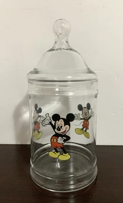 Tarro de caramelos de vidrio vintage Disney con tapa Mickey Mouse 6" Foto 1 de 4