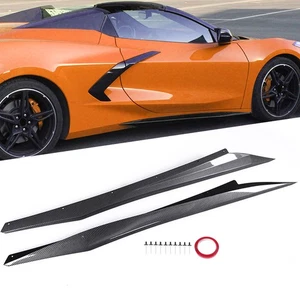 PAIR Carbon Fiber Side Skirts Extension Panel Rocker Lip For 2020-24 Corvette C8 - Foto 1 di 15