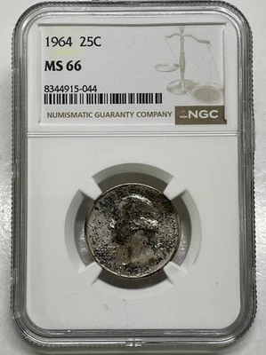 1964 Washington Quarter 25c NGC MS 66 Mint State Uncirculated Coin - Image 1 of 4