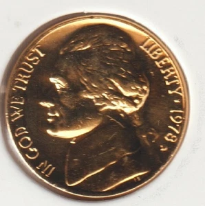 24K Gold Plate Rare Old US 1978 Jefferson Nickel UNCIRCULATED Collection Coin BU - Picture 1 of 2