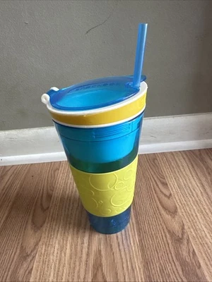 Snackeez  2 in 1 Drink & Snack Cup blue/line green As Seen TV Used WithDamagebox - Image 1 of 4