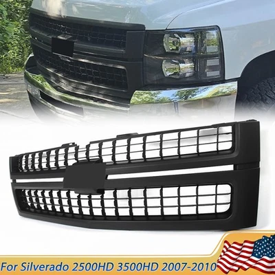 Matte Black Square Mesh Bumper Grille For 2007-2010 Silverado 2500 HD 3500 HD Foto 1 de 4