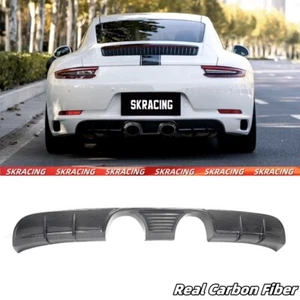 For Porsche 911 991.2 Carrera 17-19 Carbon Fiber Rear Bumper Lip Diffuser Kits - Picture 1 of 8