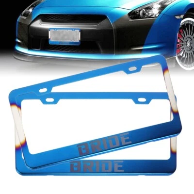 x2 UNIVERSAL BRIDE Marco de matrícula de acero inoxidable azul quemado con tapa de rosca Foto 1 de 4