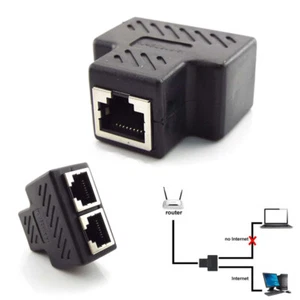 RJ45 Splitter Adapter 1 To 2 Ways Ethernet Cable Network Connector Plug Extender - Picture 1 of 8