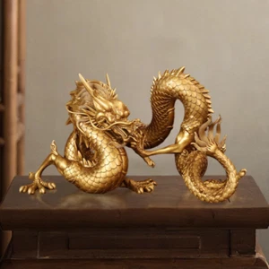 China Messing geschnitzt Drachen Statue Feng Shui Wohndeko chinesisches Sternzeichen Jahr Geschenk - Bild 1 von 3