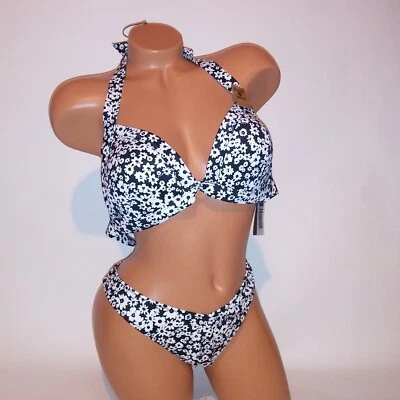 Bikini de Natación Victoria Secret ROSA Parte Superior e Inferior Negro Blanco Floral Triángulo Nuevo Foto 1 de 4