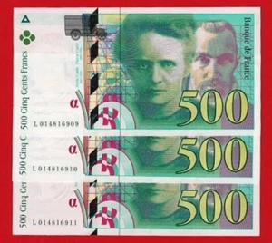 FRANCIA, 500 Francs, 1994, SC, Tres correlativos. - Imagen 1 de 2