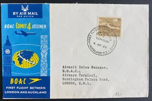 1963 New Zealand First Flight Airmail Cover To London England BOAC Comet Jet Lin - Picture 1 of 2