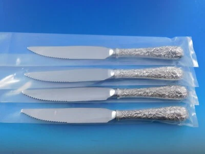 Juego de cuchillos para carne de plata esterlina Repousse by Kirk 4 piezas HHWS hechos a medida 8 1/2" Foto 1 de 4