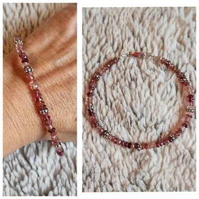 Artist Handmade Pink Tourmaline Sterling Silver Bracelet M/L - Image 1 of 4