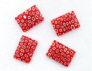 CUATRO CABUJÓN DE VIDRIO MILLEFIORI RECTÁNGULO ROJO FLOR BLANCA 18,5 MM x 13,5MM - Imagen 1 de 1