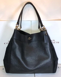 Coach F31415 Large Lexy Black Mixed Leathers Shoulder Bag - Picture 1 of 13