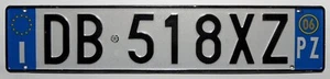 Nummernschild Europa Italien/Euroschild, PZ = Potenza, hinteres Schild. 2006. - Bild 1 von 1