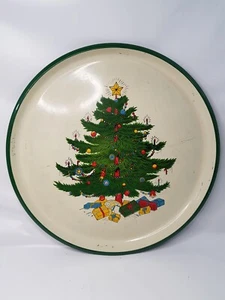 Vintage Mid Century Large Serving Tray Christmas Tree 13" Round Plastic Holiday - Picture 1 of 7