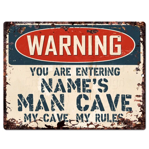 PP4226 WARNING NAME'S MAN CAVE Custom Personalized Chic Sign Decor Funny Gift - Image 1 of 1