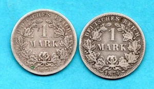 2 X GERMANY, ONE MARK SILVER COINS DATED 1874. MUNICH (D) & KARLSRUHE (F) MINTS. - Picture 1 of 2