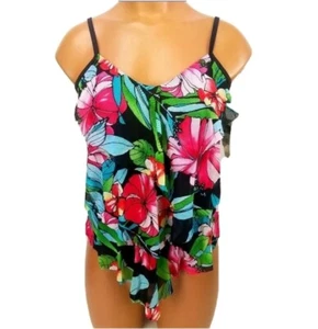 Jaclyn Smith Botanical 3 Tier Layered Tankini Swim Suit Floral Print Top Size 6 - Picture 1 of 3