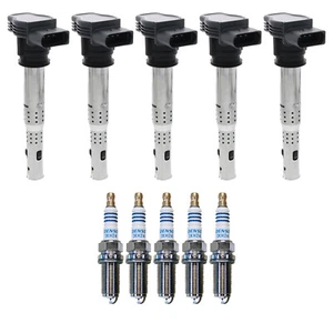 OEM 5 Ignition Coils and 5 Spark Plugs Kit For Audi TT RS Quattro 2.5 L5 12-13 - Picture 1 of 1