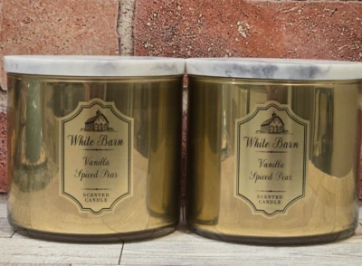 VANILLA SPICED PEAR 3 Wick Candle x2 Bath & Body Works White Barn - Image 1 of 4