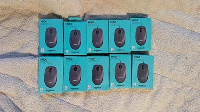 10 Pack - Logitech M100 Wired Optical Ambidextrous PC Mouse with 1000 DPI - Image 1 of 4