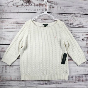 NWT Lauren Ralph Lauren Seaside Path-F White Cotton Sweater Women’s 2X RLL Logo - Picture 1 of 9