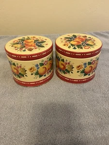 Paar Vintage Deko Dosen - Obst & Blumenmuster - Bild 1 von 7