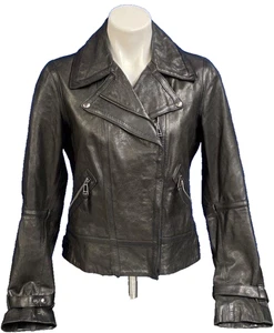 Chaqueta de moto Belstaff de cuero con cremallera asimétrica mediana 44 negra $1020 - Imagen 1 de 16