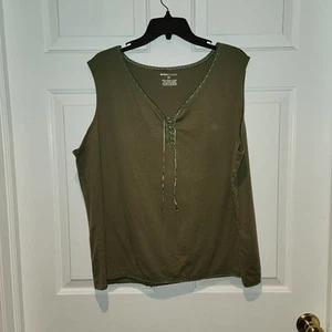 Women's sz 2X Green Sleeveless Tank Top Shirt by Basic Editions - Picture 1 of 7