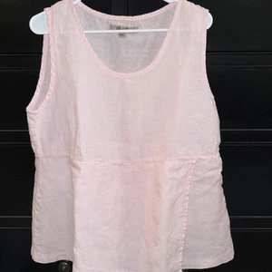 Flachs Leinen Rosa Ärmellos Tank Top Medium Relaxed Front Flap - Bild 1 von 6