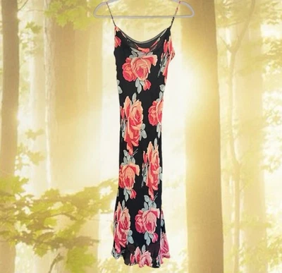 Maxi Vestido Sin Mangas Vintage Betsey Johnson Nueva York Seda Malla Transparente Floral Rosa 2 XS Foto 1 de 4